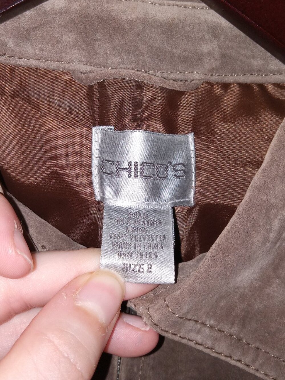 Chico's Brown Suede Leather Zip Jacket Women's Size 2 Large Lined Coat - Picture 5 of 14